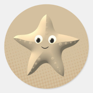 Niedlicher Sepia Cartoon Starfish Runder Aufkleber