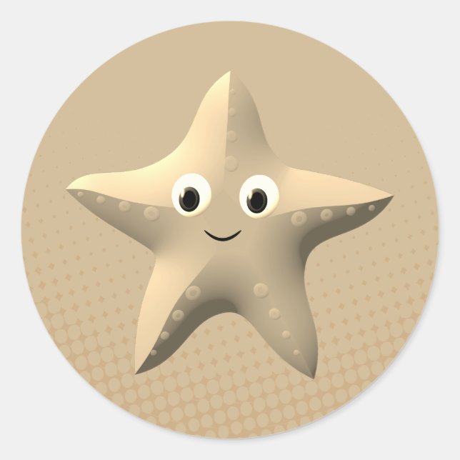 Niedlicher Sepia Cartoon Starfish Runder Aufkleber (Vorderseite)