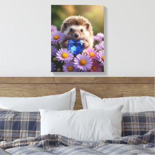 Niedlicher September-Igel mit Saphirherz Leinwanddruck