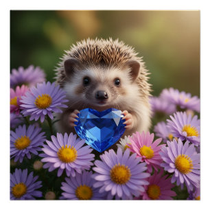 Niedlicher September-Igel mit Saphirherz Poster