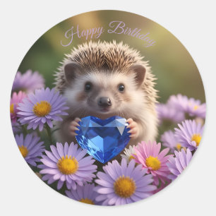 Niedlicher September-Igel mit Saphirherz Runder Aufkleber