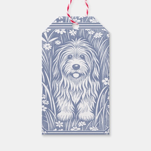 Niedlicher Shaggi-Hund Blau und Weißer Kern Geschenkanhänger (Vorderseite)