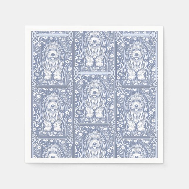 Niedlicher Shaggi-Hund Blau und Weißer Kern Serviette (Vorderseite)