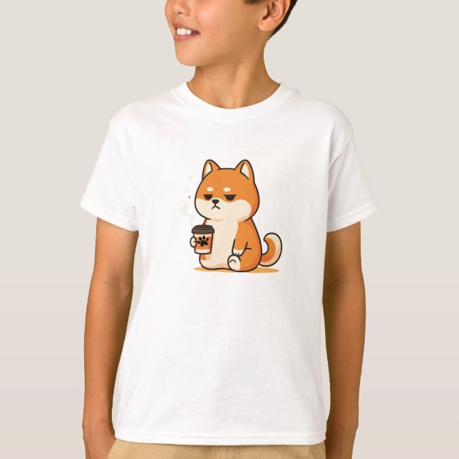 Niedlicher Shiba Hundekaffeemann Design- T-Shirt (Vorderseite)