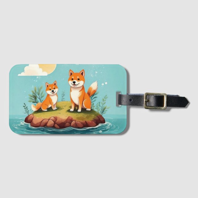 niedlicher Shiba inu auf der Insel Gepäckanhänger (Vorderseite (Horizontal))