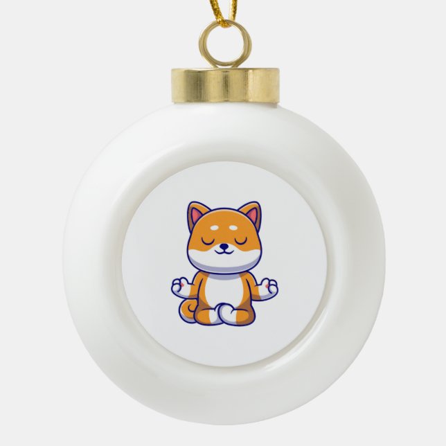 Niedlicher Shiba inu Hund, der Yoga Meditation Car Keramik Kugel-Ornament (Vorderseite)
