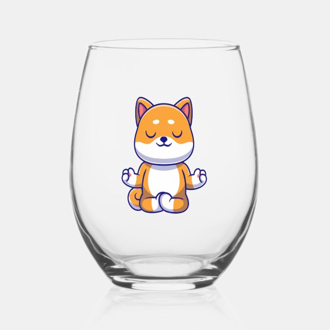 Niedlicher Shiba inu Hund, der Yoga Meditation Car Weinglas Ohne Stiel (Vorderseite)