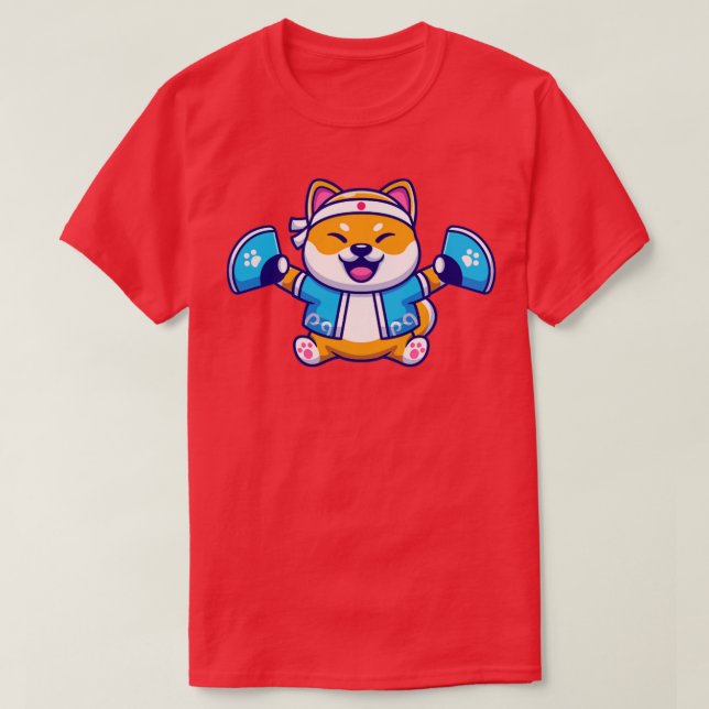 Niedlicher Shiba Inu Hund mit japanischem Kostüm u T-Shirt (Design vorne)