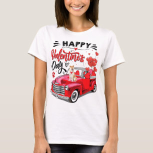 Niedlicher Shiba Inu Hund Red Truck Happy Valentin T-Shirt