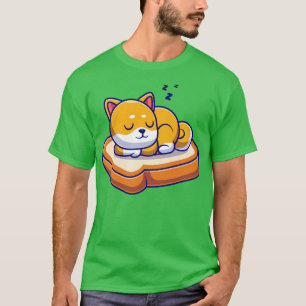 Niedlicher Shiba Inu Hund Schlafen auf Brot Cartoo T-Shirt