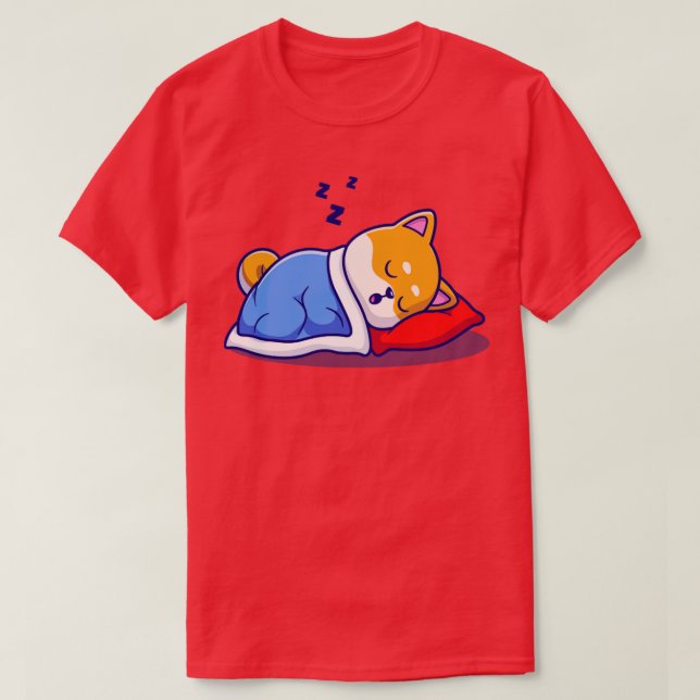 Niedlicher Shiba Inu Hund schlafen mit Kissen und  T-Shirt (Design vorne)