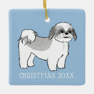 Niedlicher Shih Tzu Grauer und weißer Cartoon-Hun Keramikornament