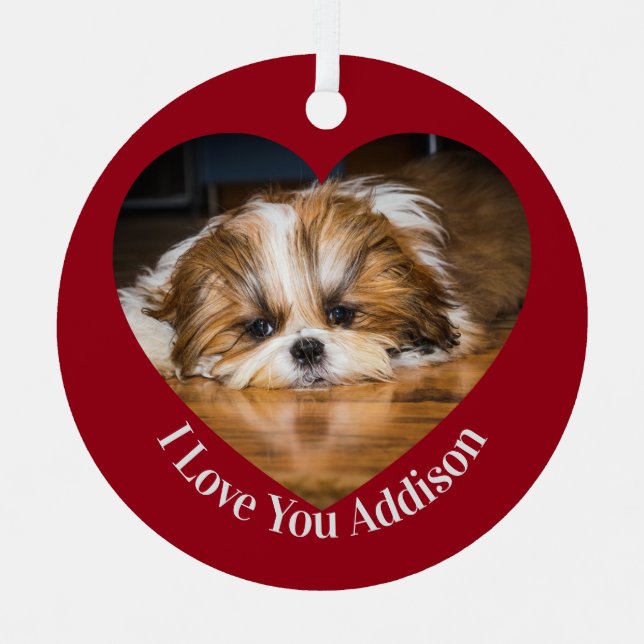 Niedlicher shih tzu Liebe Valentinherz Foto Ornament Aus Metall (Vorderseite)