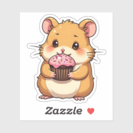 Niedlicher Shy Hamster mit Cupcake Fun Kawaii Aufkleber