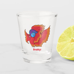 Niedlicher Siameser, der den Cartoon "Betta" bekäm Schnapsglas