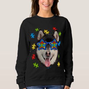 Niedlicher sibirischer Husky Autism Puzzle Sonnenb Sweatshirt