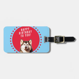 Niedlicher sibirischer Husky Happy Geburtstag blau Gepäckanhänger