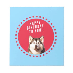 Niedlicher sibirischer Husky Happy Geburtstag blau Notizblock