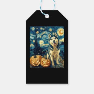 Niedlicher sibirischer Husky Hund Halloween Kürbis Geschenkanhänger