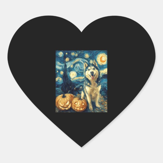 Niedlicher sibirischer Husky Hund Halloween Kürbis Herz-Aufkleber (Vorderseite)