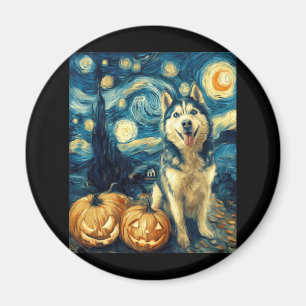 Niedlicher sibirischer Husky Hund Halloween Kürbis Magnet
