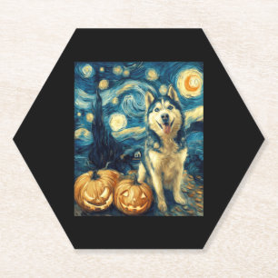 Niedlicher sibirischer Husky Hund Halloween Kürbis Untersetzer