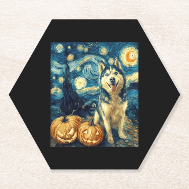 Niedlicher sibirischer Husky Hund Halloween Kürbis Untersetzer (Vorderseite)