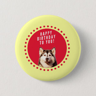Niedlicher sibirischer Husky Hund Happy Birthday Button
