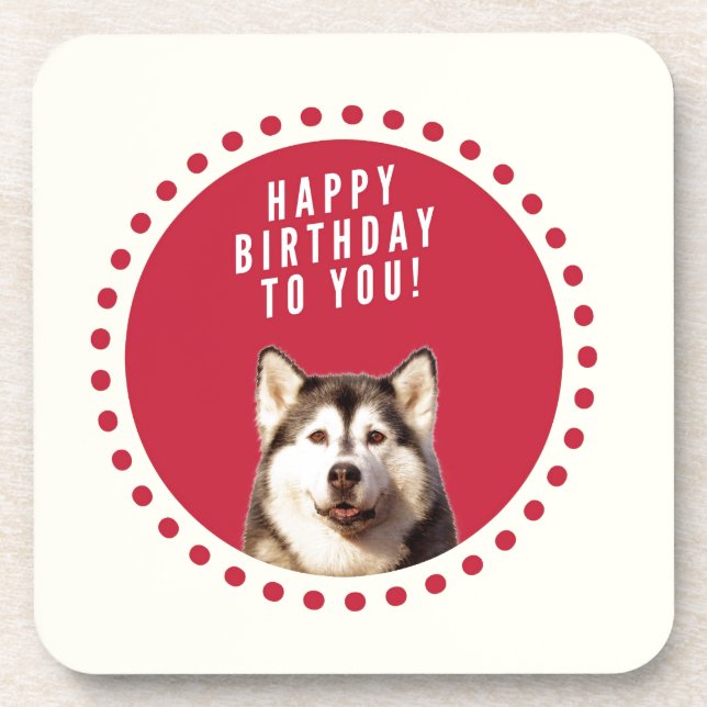 Niedlicher sibirischer Husky Hund Happy Birthday Untersetzer (Vorderseite)