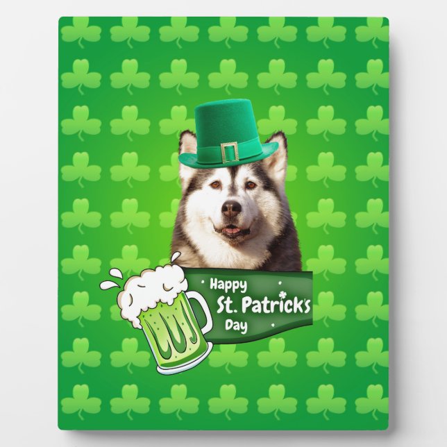 Niedlicher sibirischer Husky-Hund Hund St. Patrick Fotoplatte (Vorderseite)