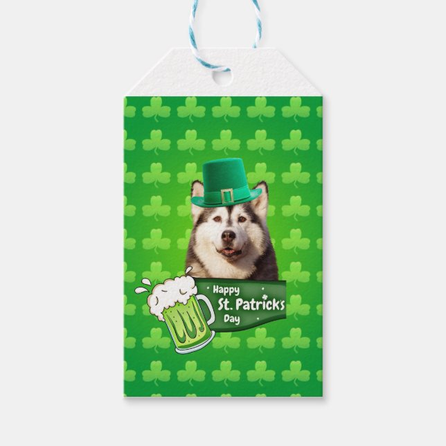 Niedlicher sibirischer Husky-Hund Hund St. Patrick Geschenkanhänger (Vorderseite)