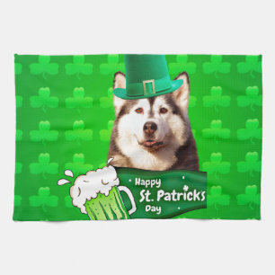 Niedlicher sibirischer Husky-Hund Hund St. Patrick Handtuch