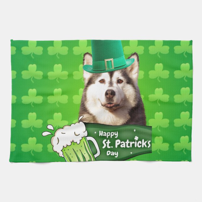 Niedlicher sibirischer Husky-Hund Hund St. Patrick Handtuch (Horizontal)
