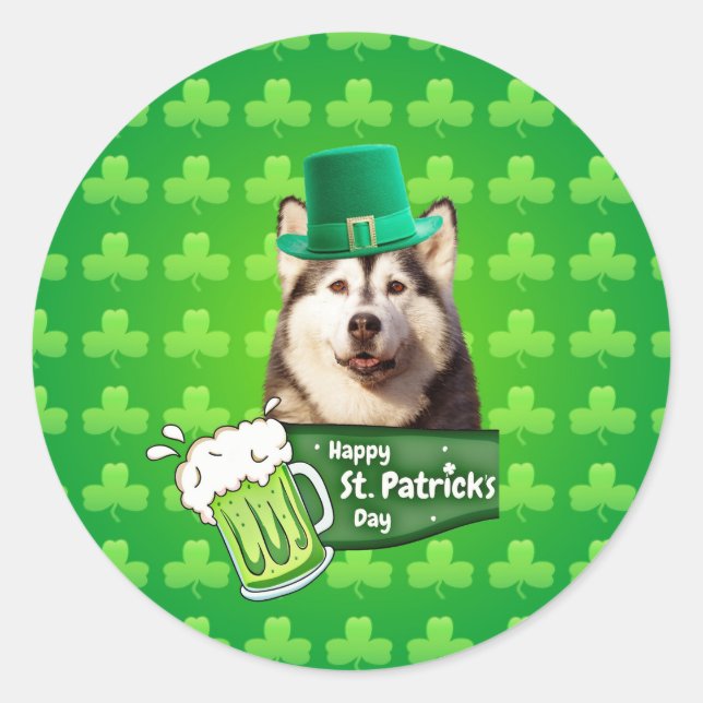 Niedlicher sibirischer Husky-Hund Hund St. Patrick Runder Aufkleber (Vorderseite)
