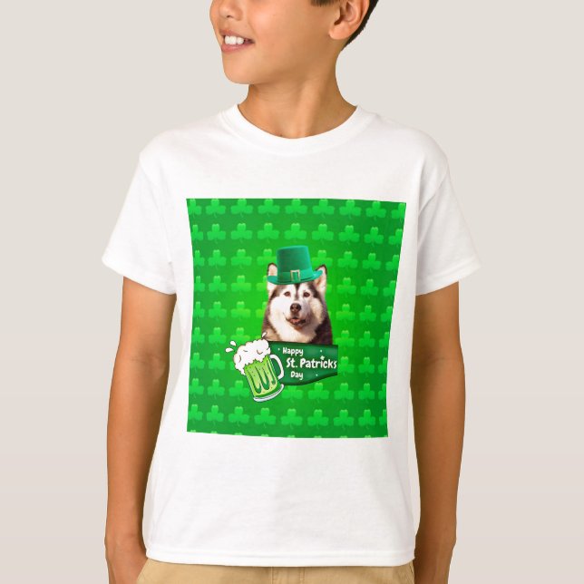 Niedlicher sibirischer Husky-Hund Hund St. Patrick T-Shirt (Vorderseite)