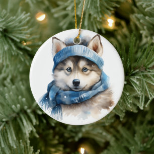 Niedlicher sibirischer Husky-Hund Keramik Ornament