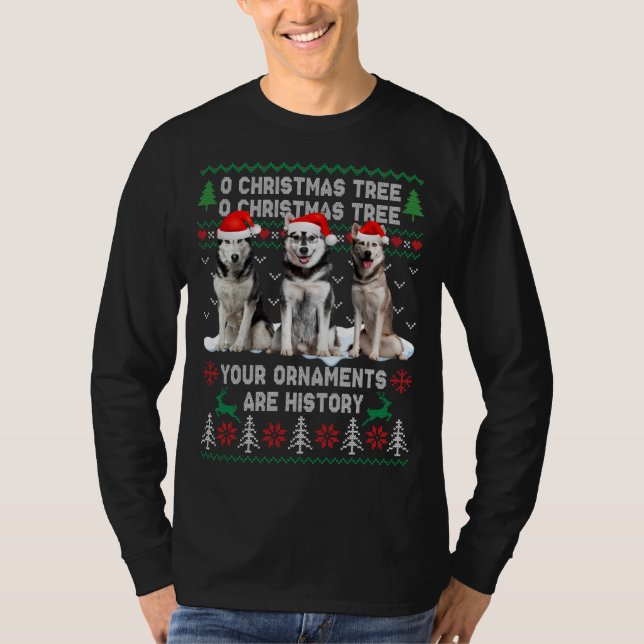 Niedlicher sibirischer Husky Hund Oh Weihnachtsbau T-Shirt (Vorderseite)