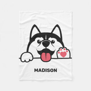 Niedlicher sibirischer Husky-individuelle Name Fleecedecke