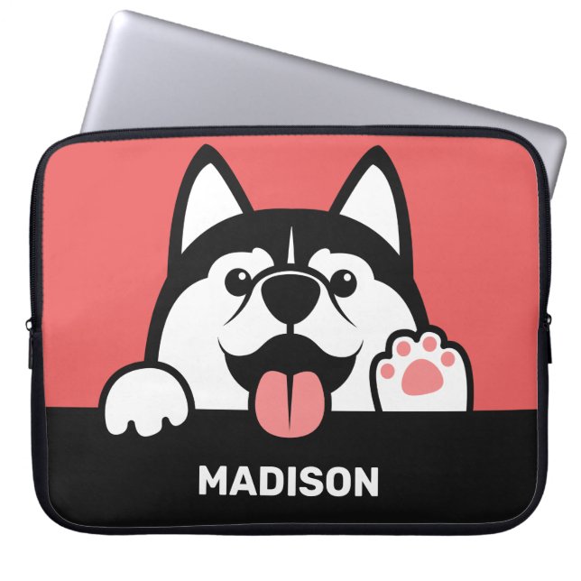 Niedlicher sibirischer Husky-individuelle Name Laptopschutzhülle (Vorderseite)