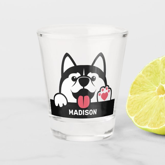 Niedlicher sibirischer Husky-individuelle Name Schnapsglas (Vorderseite)