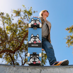 Niedlicher sibirischer Husky-individuelle Name Skateboard
