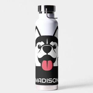 Niedlicher sibirischer Husky-individuelle Name Trinkflasche