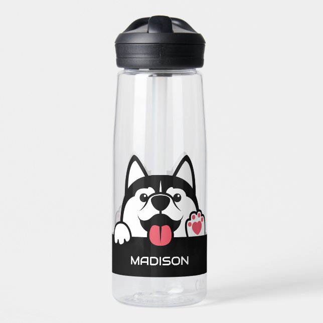 Niedlicher sibirischer Husky-individuelle Name Trinkflasche (Vorne)