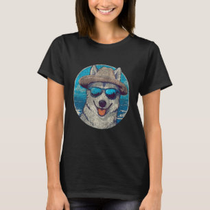 Niedlicher sibirischer Husky mit Sonnenbrille und  T-Shirt