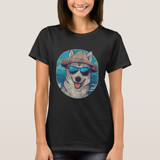 Niedlicher sibirischer Husky mit Sonnenbrille und  T-Shirt (Vorderseite)