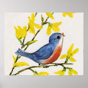 Niedlicher Singing Blue Bird Tree Poster