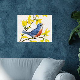 Niedlicher Singing Blue Bird Tree Poster