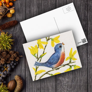 Niedlicher Singing Blue Bird Tree Postkarte