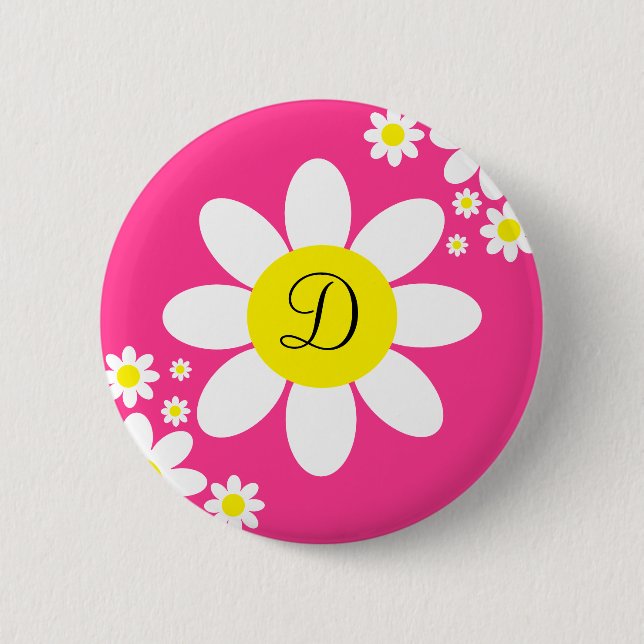 Niedlicher Single (Hot Pink und White Daisy) Button (Vorderseite)