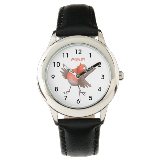 Niedlicher Singvogel Cartoon Armbanduhr (Vorderseite)
